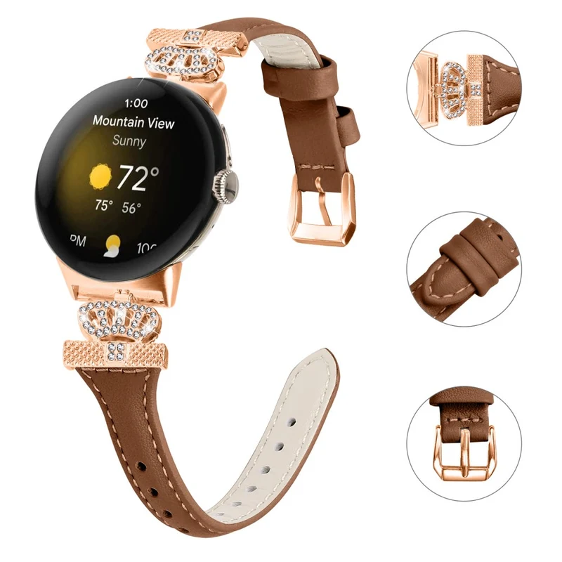 Google Pixel Watch / Watch 2 Rose Gold Buckle Watch Band Strap with Crown-Shape Connector