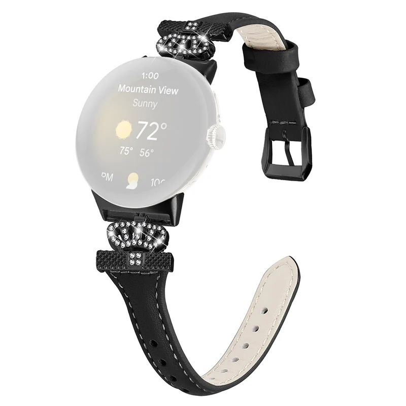 Google Pixel Watch / Watch 2 Black Buckle Watch Strap Crown Rhinestone Connector Wrist Band