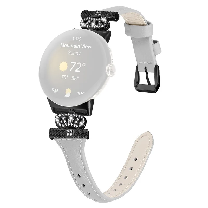 Google Pixel Watch / Watch 2 Black Buckle Watch Strap Crown Rhinestone Connector Wrist Band