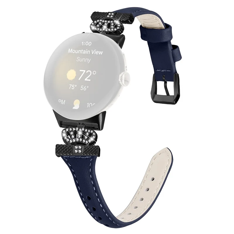 Google Pixel Watch / Watch 2 Black Buckle Watch Strap Crown Rhinestone Connector Wrist Band