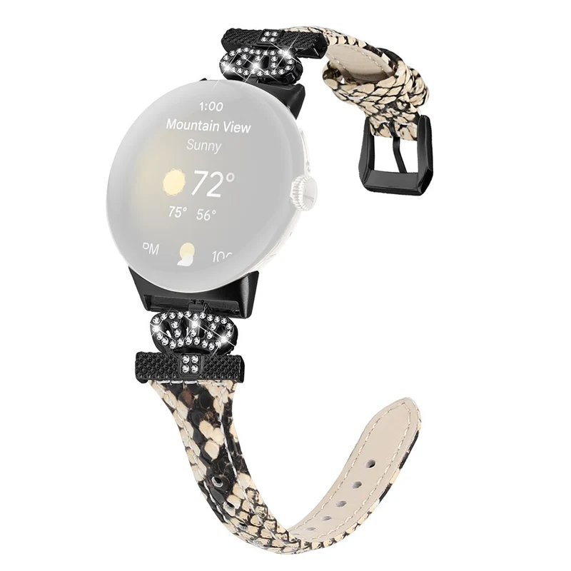 Google Pixel Watch / Watch 2 Black Buckle Watch Strap Crown Rhinestone Connector Wrist Band