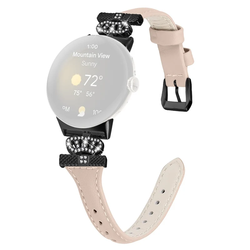 Google Pixel Watch / Watch 2 Black Buckle Watch Strap Crown Rhinestone Connector Wrist Band