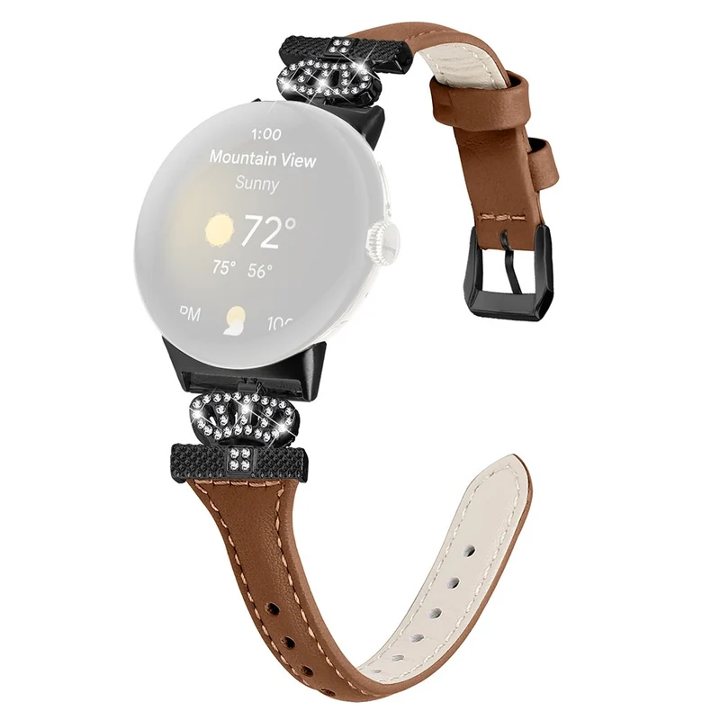 Google Pixel Watch / Watch 2 Black Buckle Watch Strap Crown Rhinestone Connector Wrist Band