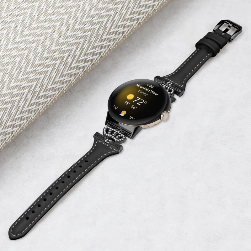 Google Pixel Watch / Watch 2 Black Buckle Watch Strap Crown Rhinestone Connector Wrist Band
