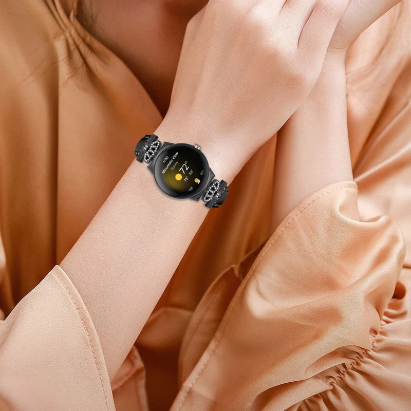 Google Pixel Watch / Watch 2 Black Buckle Watch Strap Crown Rhinestone Connector Wrist Band