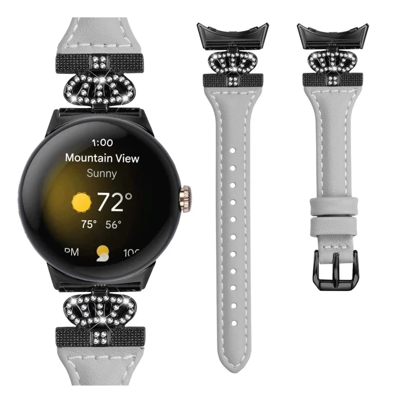 Google Pixel Watch / Watch 2 Black Buckle Watch Strap Crown Rhinestone Connector Wrist Band