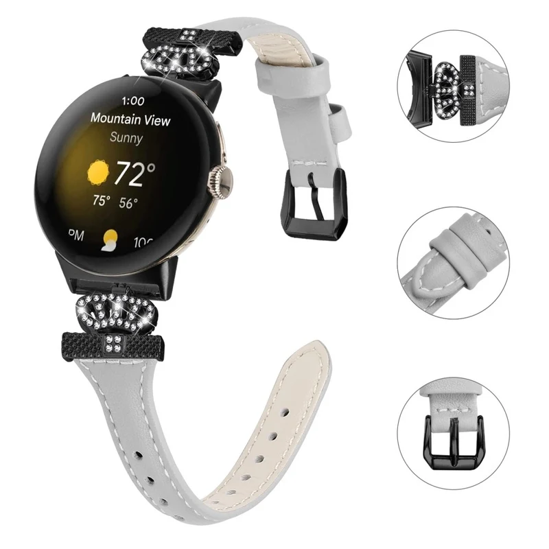 Google Pixel Watch / Watch 2 Black Buckle Watch Strap Crown Rhinestone Connector Wrist Band