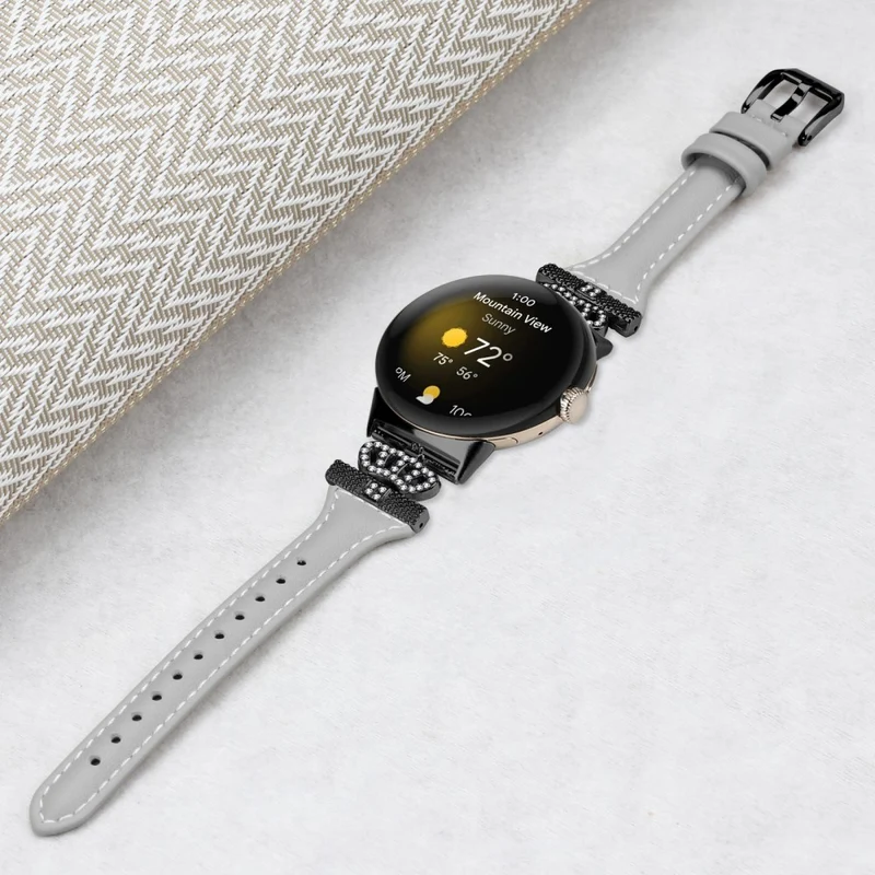 Google Pixel Watch / Watch 2 Black Buckle Watch Strap Crown Rhinestone Connector Wrist Band
