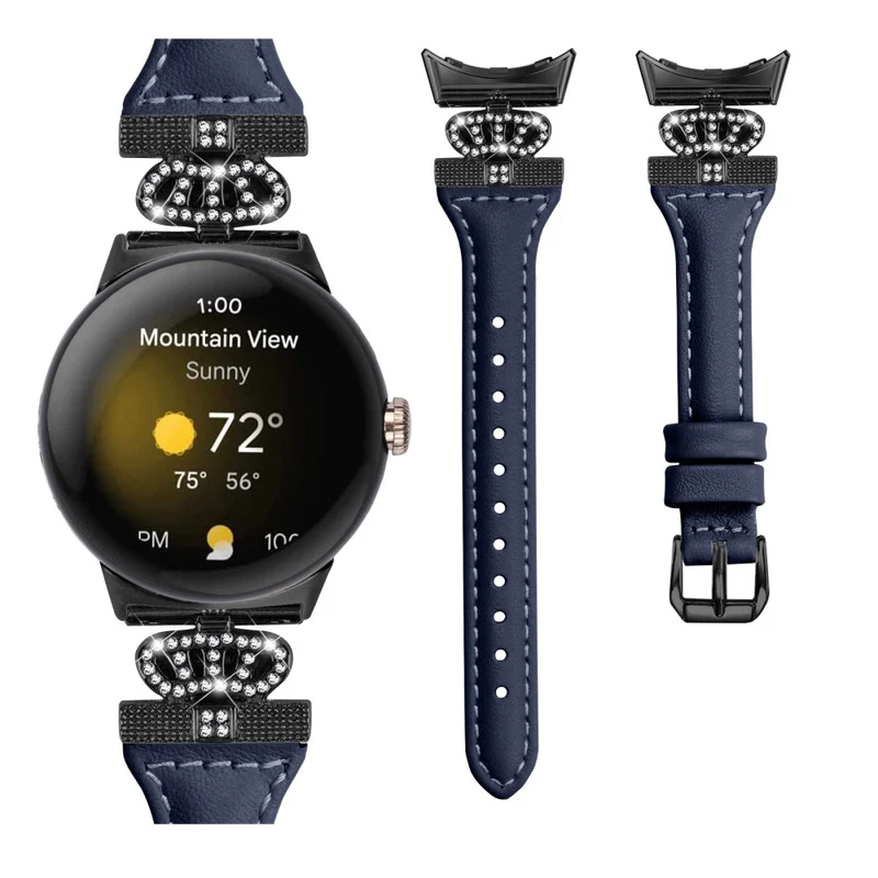 Google Pixel Watch / Watch 2 Black Buckle Watch Strap Crown Rhinestone Connector Wrist Band