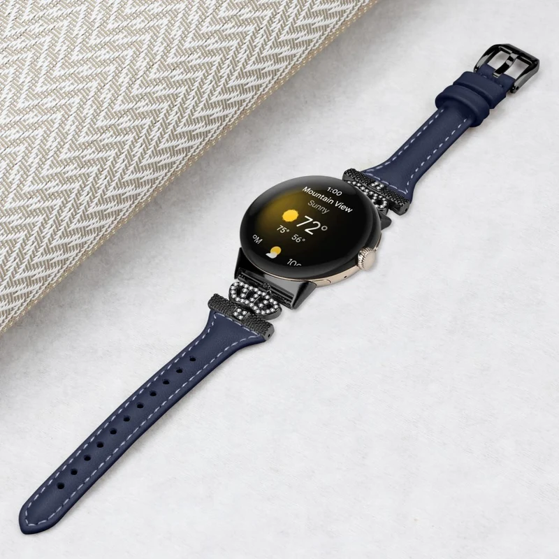 Google Pixel Watch / Watch 2 Black Buckle Watch Strap Crown Rhinestone Connector Wrist Band