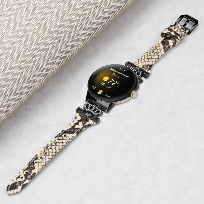 Google Pixel Watch / Watch 2 Black Buckle Watch Strap Crown Rhinestone Connector Wrist Band