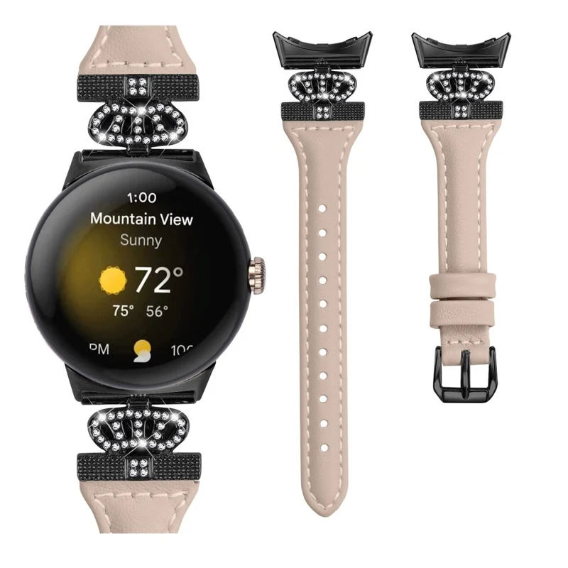 Google Pixel Watch / Watch 2 Black Buckle Watch Strap Crown Rhinestone Connector Wrist Band