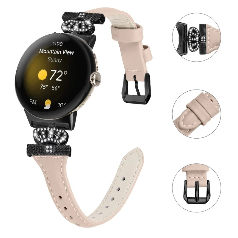 Google Pixel Watch / Watch 2 Black Buckle Watch Strap Crown Rhinestone Connector Wrist Band