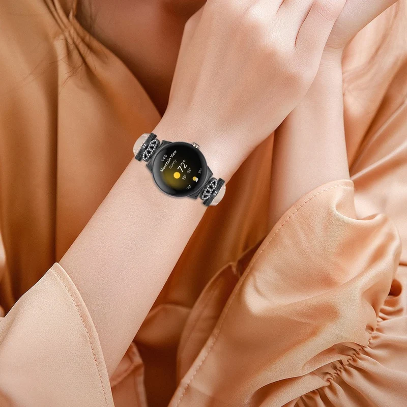 Google Pixel Watch / Watch 2 Black Buckle Watch Strap Crown Rhinestone Connector Wrist Band