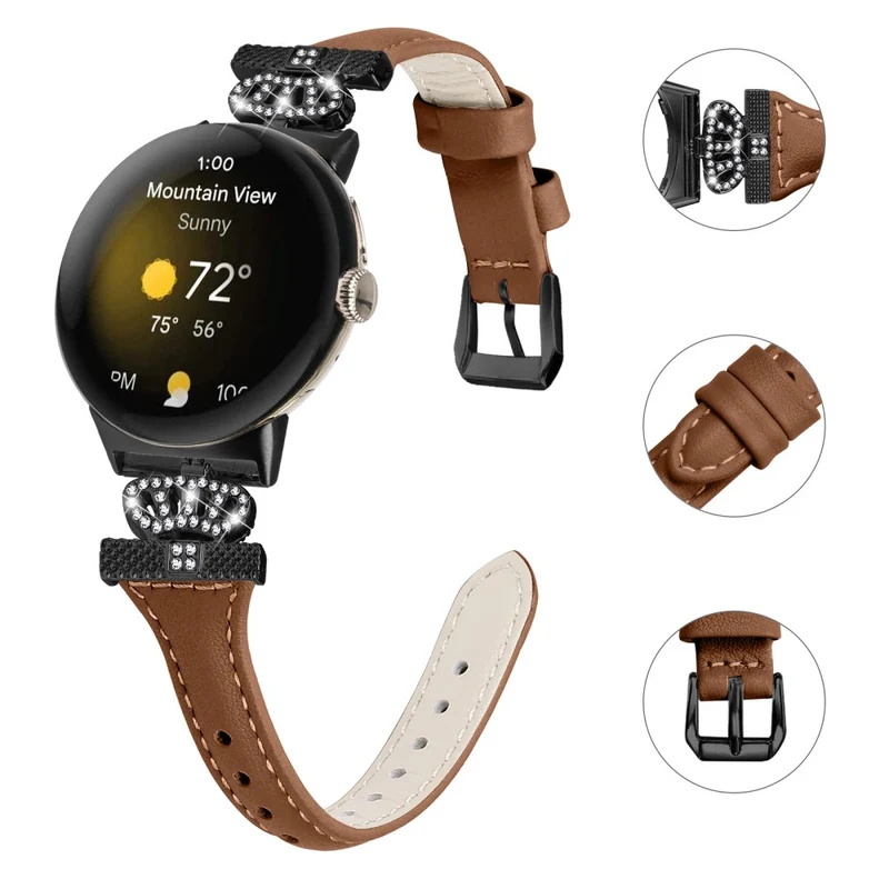 Google Pixel Watch / Watch 2 Black Buckle Watch Strap Crown Rhinestone Connector Wrist Band