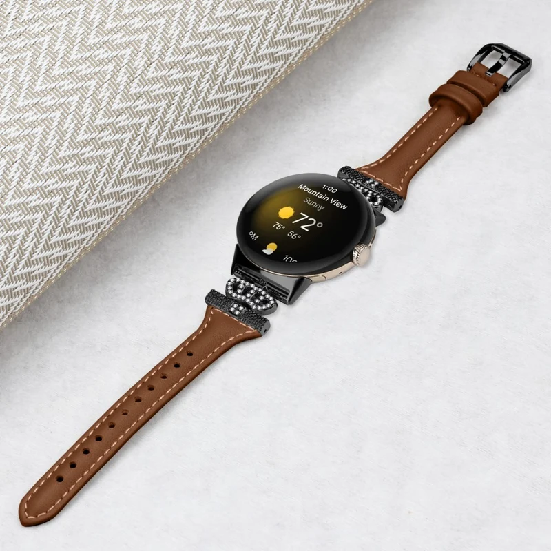 Google Pixel Watch / Watch 2 Black Buckle Watch Strap Crown Rhinestone Connector Wrist Band