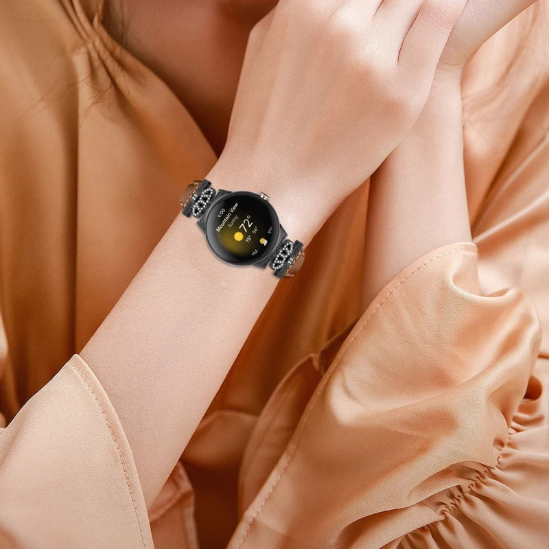 Google Pixel Watch / Watch 2 Black Buckle Watch Strap Crown Rhinestone Connector Wrist Band