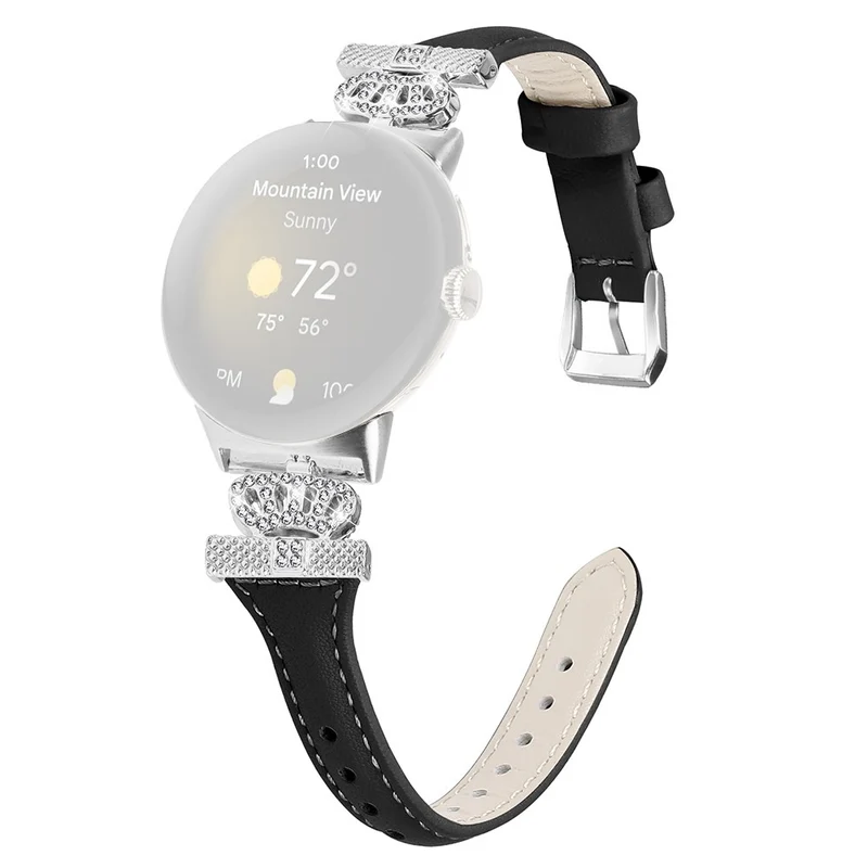 Google Pixel Watch / Watch 2 Silver Buckle Genuine Cowhide Leather Band Crown Watch Strap