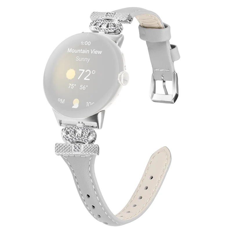 Google Pixel Watch / Watch 2 Silver Buckle Genuine Cowhide Leather Band Crown Watch Strap