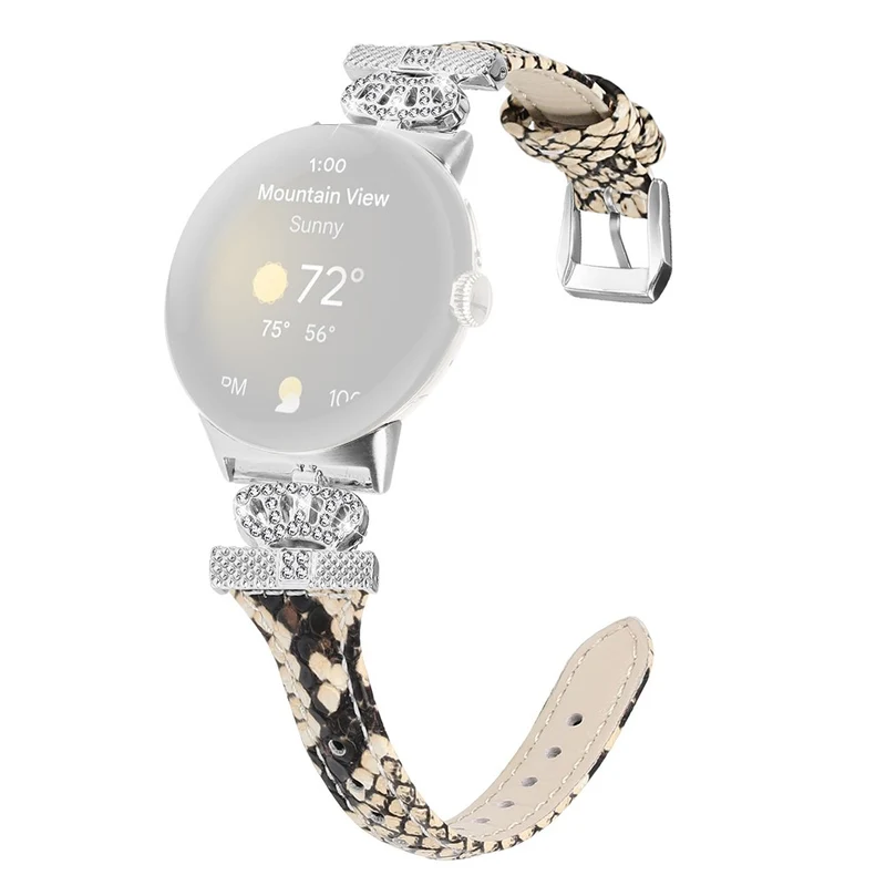 Google Pixel Watch / Watch 2 Silver Buckle Genuine Cowhide Leather Band Crown Watch Strap