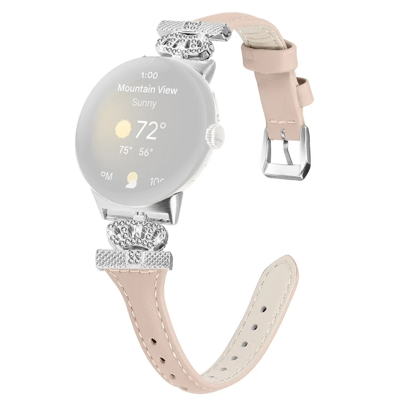 Google Pixel Watch / Watch 2 Silver Buckle Genuine Cowhide Leather Band Crown Watch Strap