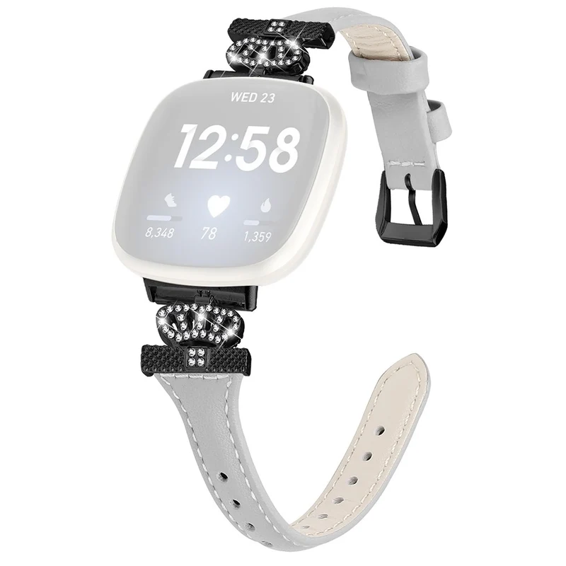 Fitbit Versa 3 / 4 / Sense / Sense 2 Black Buckle Watchband Genuine Cowhide Leather Crown Strap