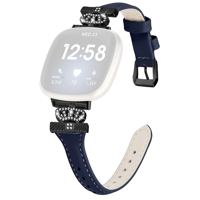 Fitbit Versa 3 / 4 / Sense / Sense 2 Black Buckle Watchband Genuine Cowhide Leather Crown Strap
