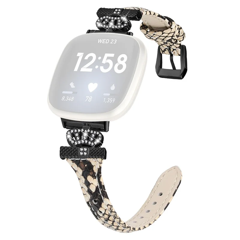 Fitbit Versa 3 / 4 / Sense / Sense 2 Black Buckle Watchband Genuine Cowhide Leather Crown Strap