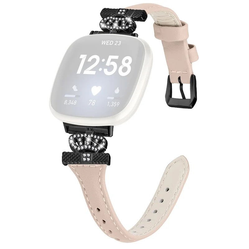 Fitbit Versa 3 / 4 / Sense / Sense 2 Black Buckle Watchband Genuine Cowhide Leather Crown Strap
