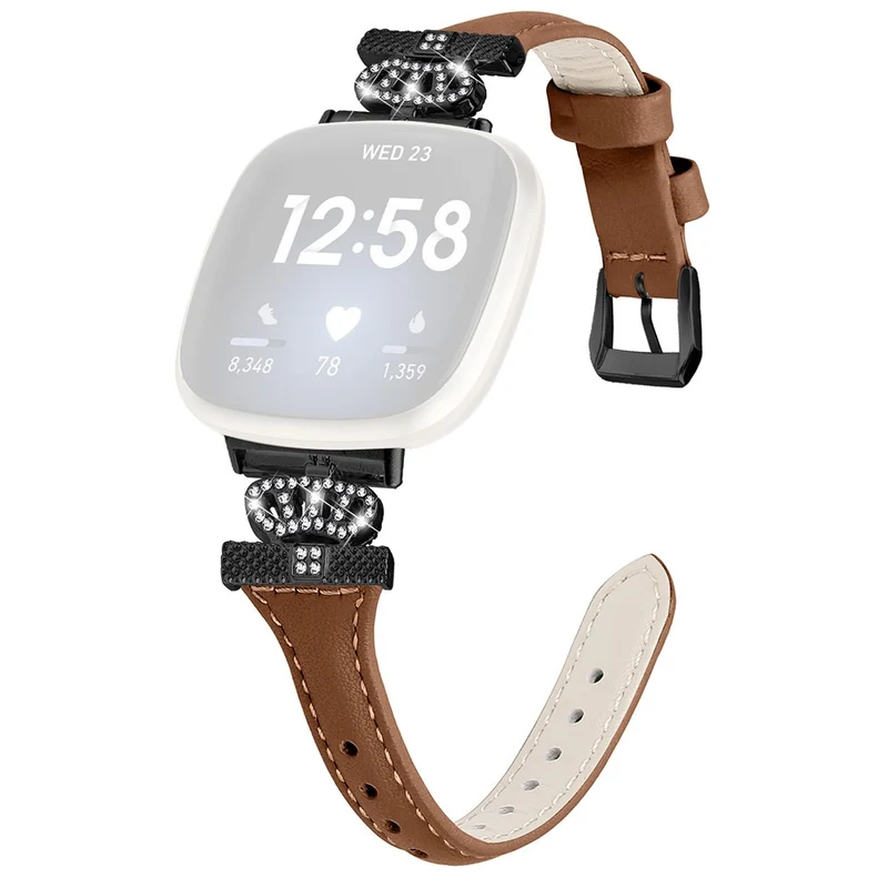 Fitbit Versa 3 / 4 / Sense / Sense 2 Black Buckle Watchband Genuine Cowhide Leather Crown Strap