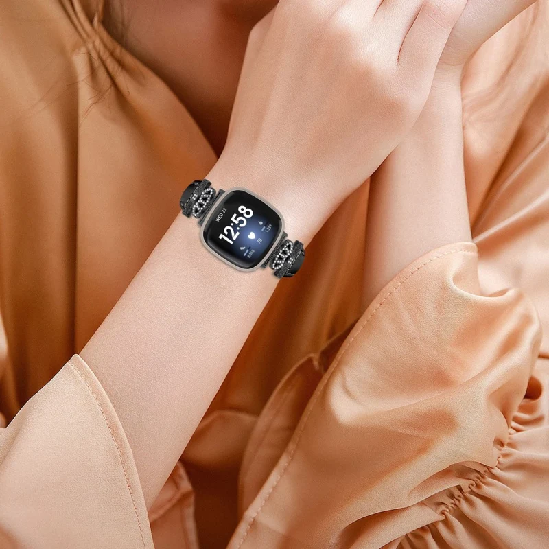 Fitbit Versa 3 / 4 / Sense / Sense 2 Black Buckle Watchband Genuine Cowhide Leather Crown Strap