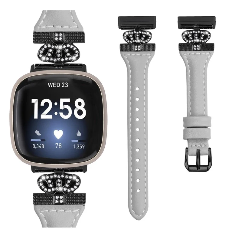 Fitbit Versa 3 / 4 / Sense / Sense 2 Black Buckle Watchband Genuine Cowhide Leather Crown Strap