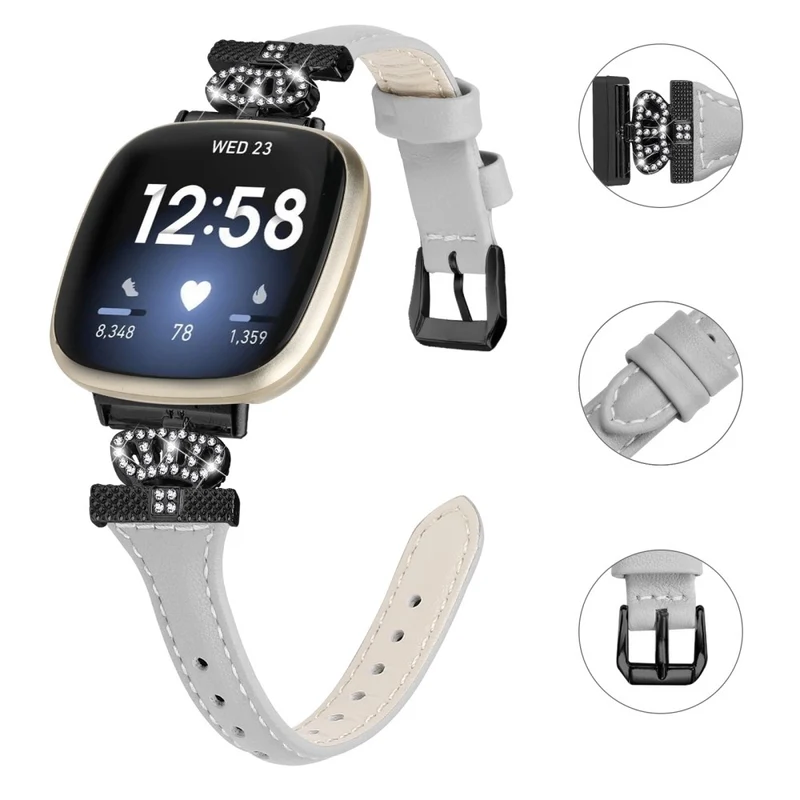 Fitbit Versa 3 / 4 / Sense / Sense 2 Black Buckle Watchband Genuine Cowhide Leather Crown Strap