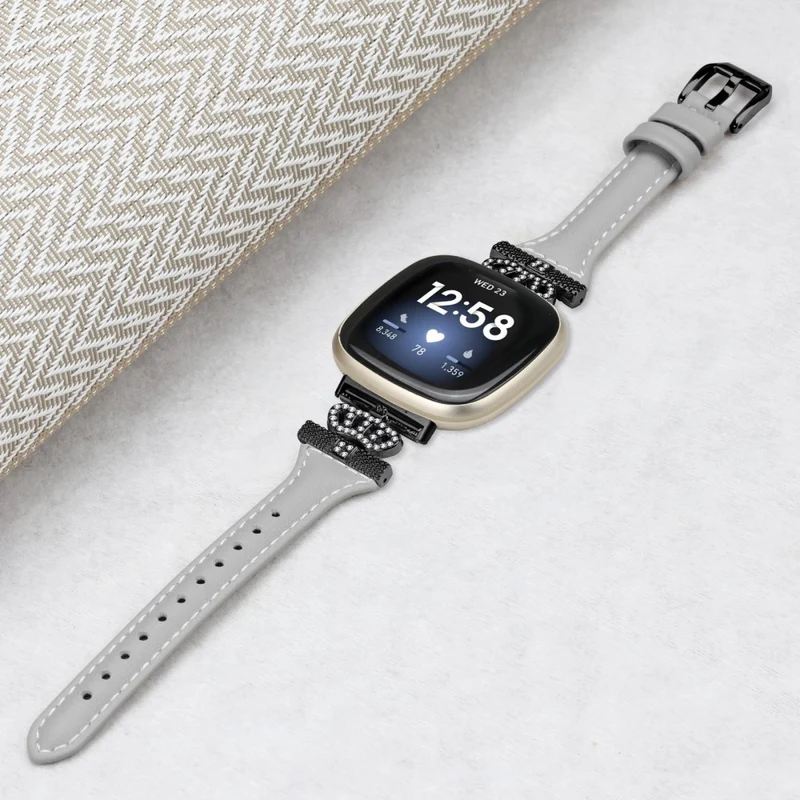 Fitbit Versa 3 / 4 / Sense / Sense 2 Black Buckle Watchband Genuine Cowhide Leather Crown Strap