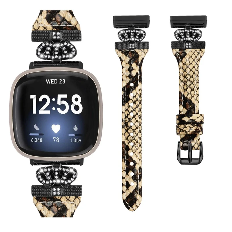 Fitbit Versa 3 / 4 / Sense / Sense 2 Black Buckle Watchband Genuine Cowhide Leather Crown Strap
