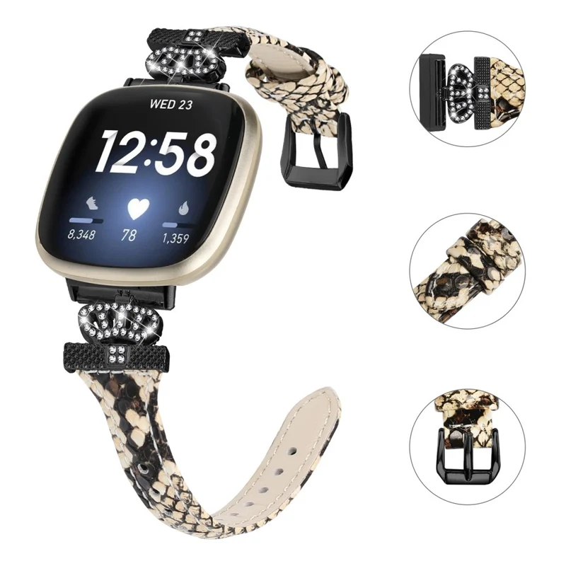 Fitbit Versa 3 / 4 / Sense / Sense 2 Black Buckle Watchband Genuine Cowhide Leather Crown Strap