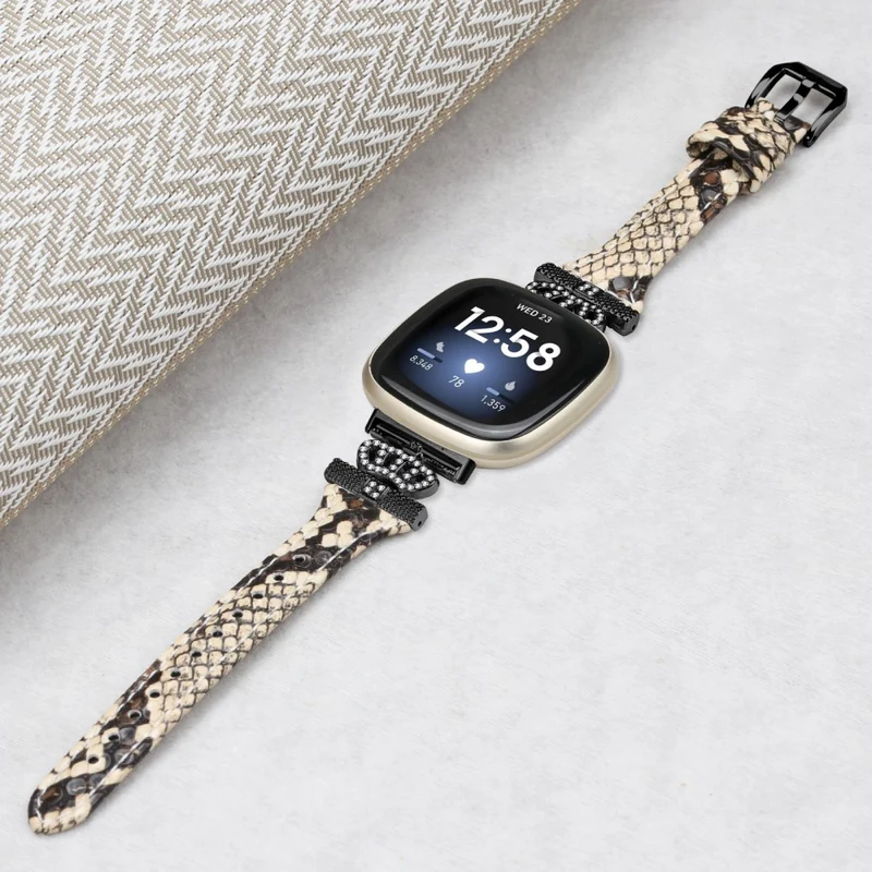 Fitbit Versa 3 / 4 / Sense / Sense 2 Black Buckle Watchband Genuine Cowhide Leather Crown Strap