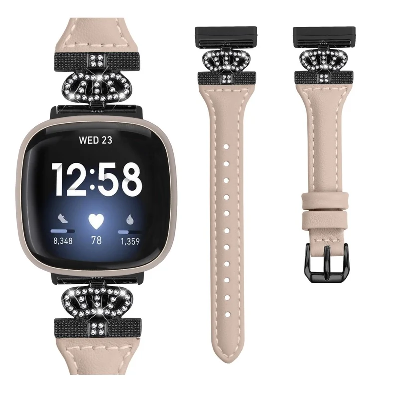 Fitbit Versa 3 / 4 / Sense / Sense 2 Black Buckle Watchband Genuine Cowhide Leather Crown Strap