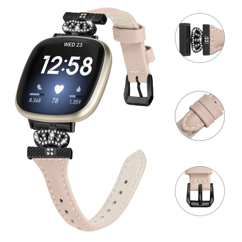 Fitbit Versa 3 / 4 / Sense / Sense 2 Black Buckle Watchband Genuine Cowhide Leather Crown Strap