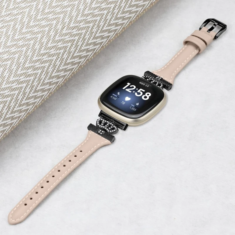Fitbit Versa 3 / 4 / Sense / Sense 2 Black Buckle Watchband Genuine Cowhide Leather Crown Strap