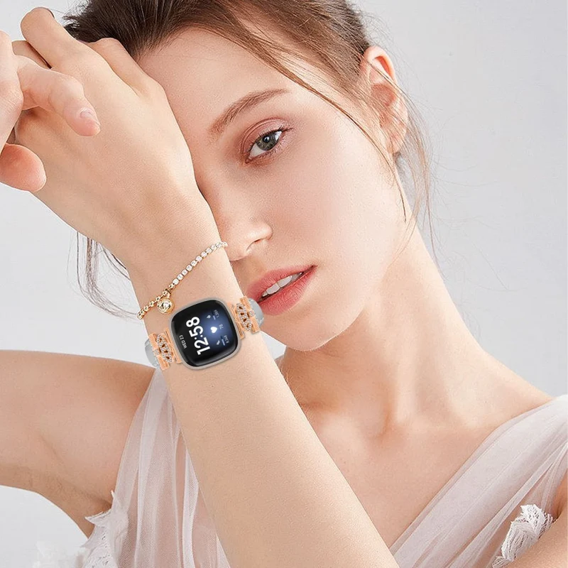 Fitbit Versa 3 / 4 / Sense / Sense 2 Rose Gold Buckle Watch Strap Crown Rhinestone Band