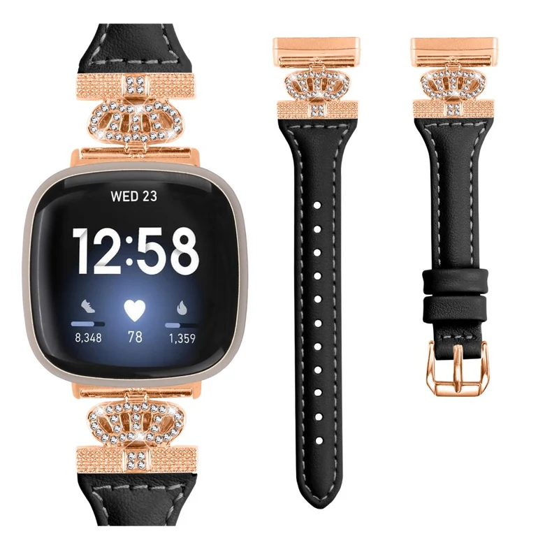 Fitbit Versa 3 / 4 / Sense / Sense 2 Rose Gold Buckle Watch Strap Crown Rhinestone Band