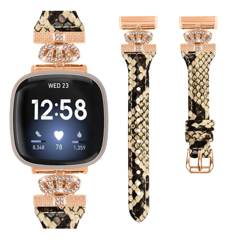 Fitbit Versa 3 / 4 / Sense / Sense 2 Rose Gold Buckle Watch Strap Crown Rhinestone Band