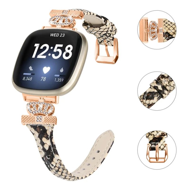 Fitbit Versa 3 / 4 / Sense / Sense 2 Rose Gold Buckle Watch Strap Crown Rhinestone Band