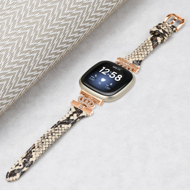 Fitbit Versa 3 / 4 / Sense / Sense 2 Rose Gold Buckle Watch Strap Crown Rhinestone Band
