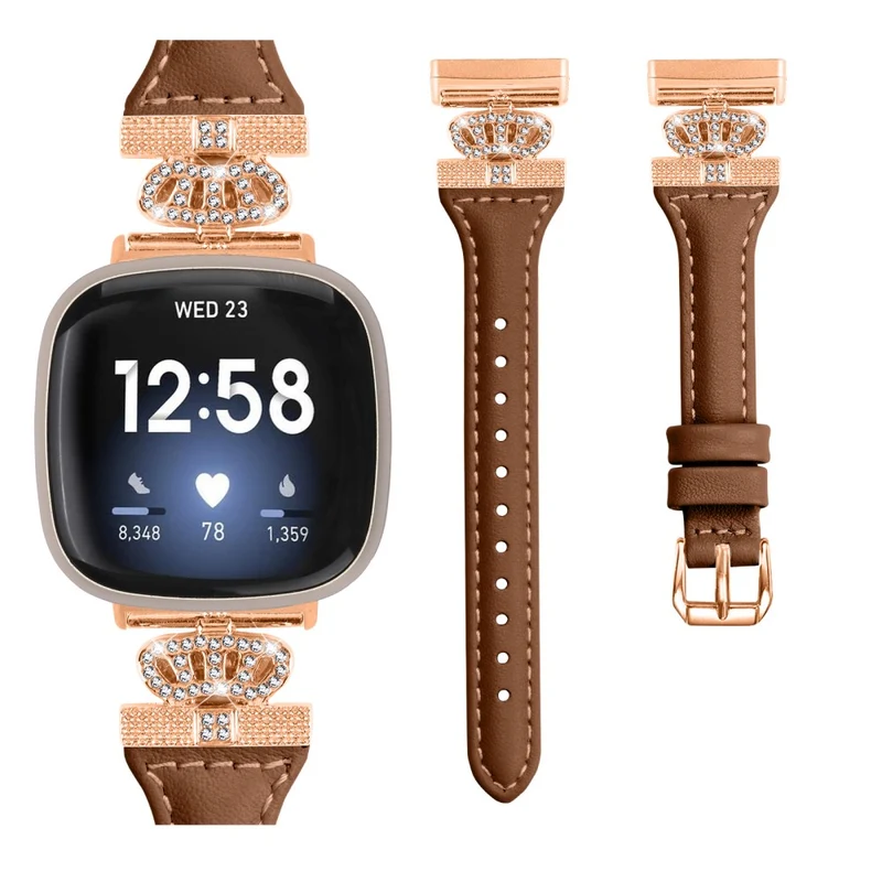 Fitbit Versa 3 / 4 / Sense / Sense 2 Rose Gold Buckle Watch Strap Crown Rhinestone Band