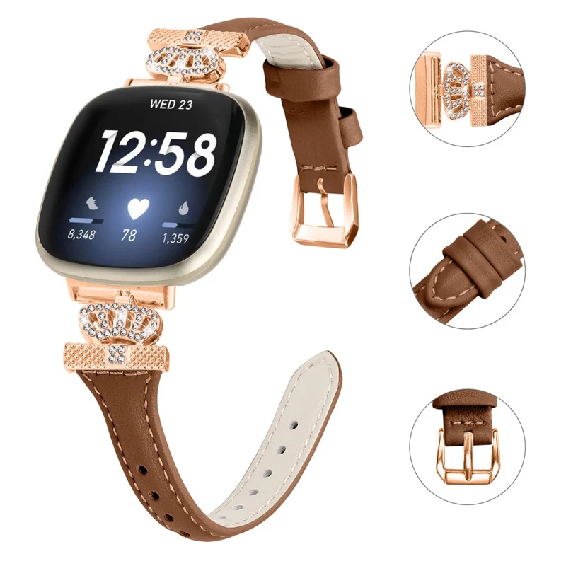 Fitbit Versa 3 / 4 / Sense / Sense 2 Rose Gold Buckle Watch Strap Crown Rhinestone Band