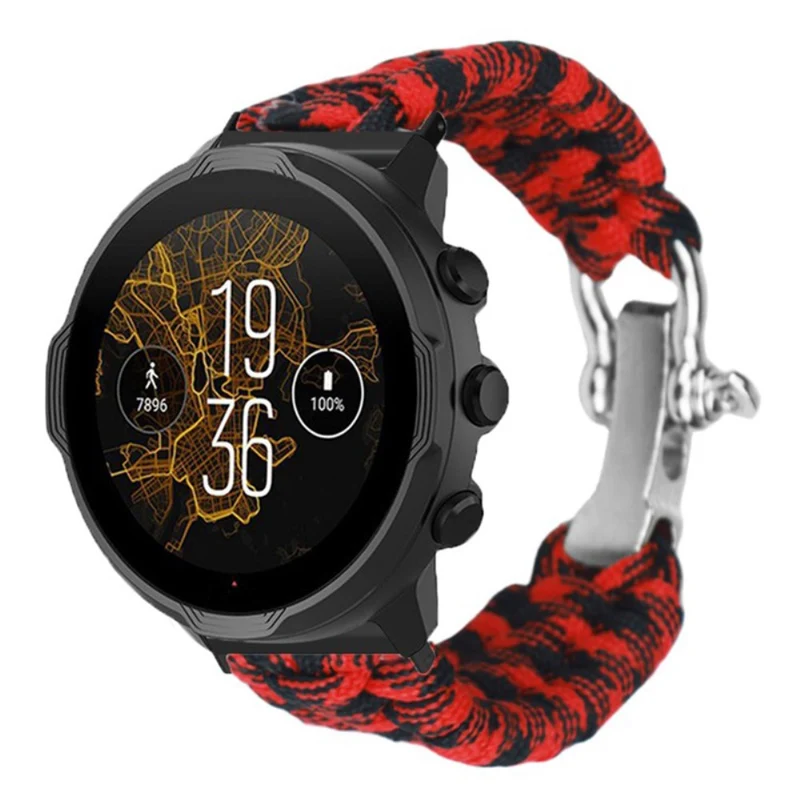 Suunto Spartan Sport Wrist HR Baro / Suunto 7 / Suunto 9 24mm Watch Band Braided Rope - Red Black Camouflage