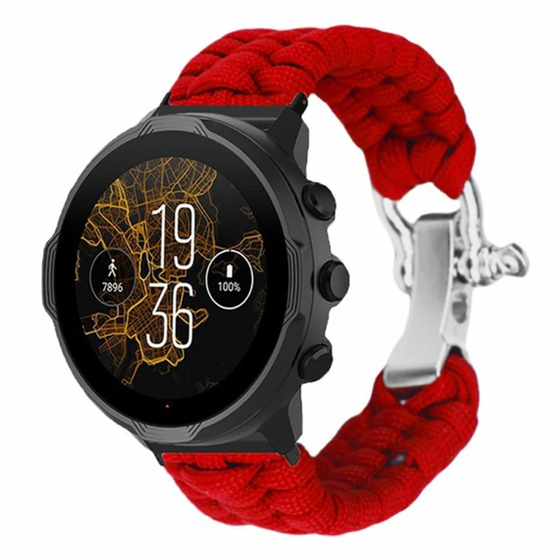 Suunto Spartan Sport Wrist HR Baro / Suunto 7 / Suunto 9 24mm Watch Band Braided Rope - Red Black Camouflage