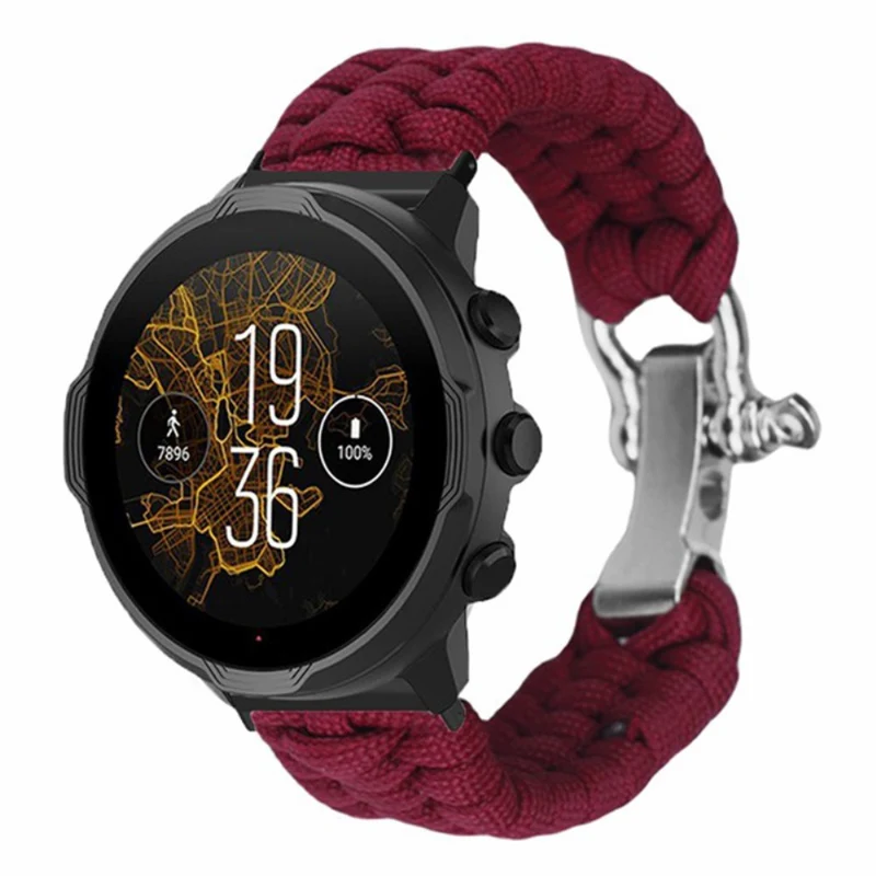 Suunto Spartan Sport Wrist HR Baro / Suunto 7 / Suunto 9 24mm Watch Band Braided Rope - Red Black Camouflage